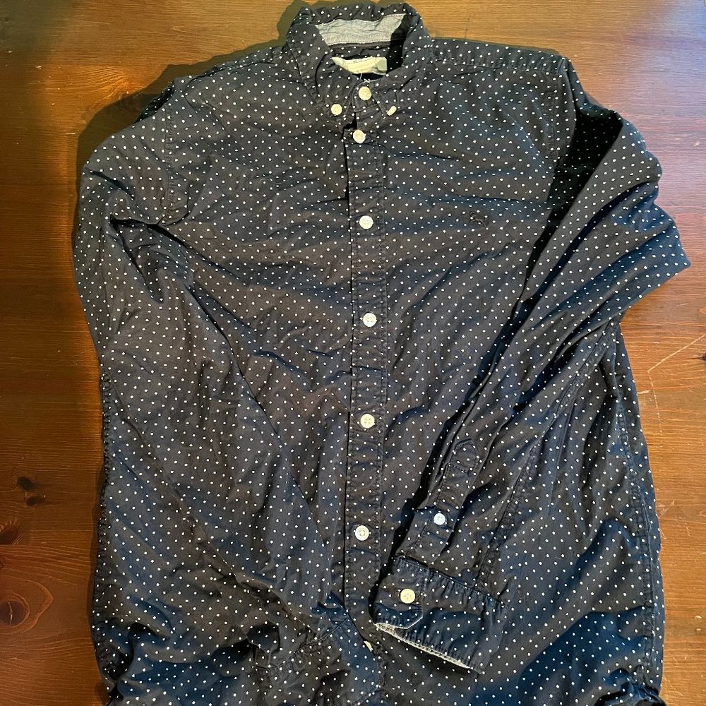 LOGG boys 14Y long sleeve navy polka dot button up shirt